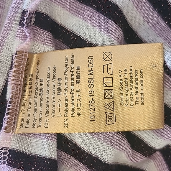 Scotch & Soda Long Sleeve Top Viscose Multi Metallic Stripe Size M - Picture 10 of 11